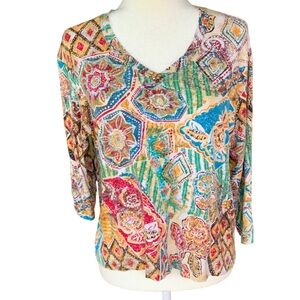 Chico’s Tunic Multicolored 3/4 Sleeve Top Blouse Size XL/16 Women’s